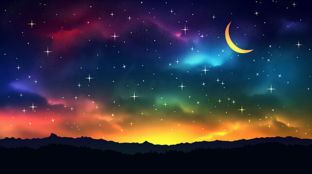 Clip art of mysterious night sky, colorful gradation night sky.