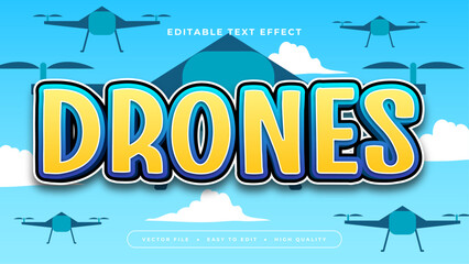 Obraz premium Yellow blue and white drones 3d editable text effect - font style