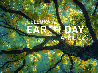 The celebrate earth day flat card or background with the tree see the branches and leaves - 768882926