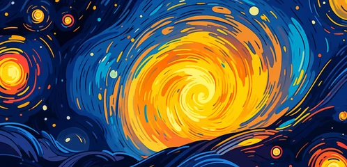 Foto op Plexiglas anti-reflex Hand drawn cartoon beautiful abstract artistic spiral night sky illustration   © 俊后生