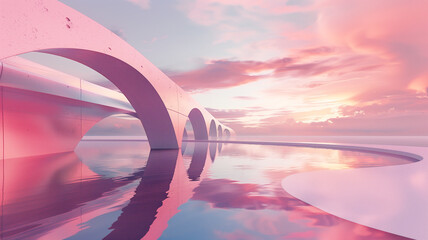 3d render, Abstract surreal pastel landscape background with architectural and geometric, beautiful...