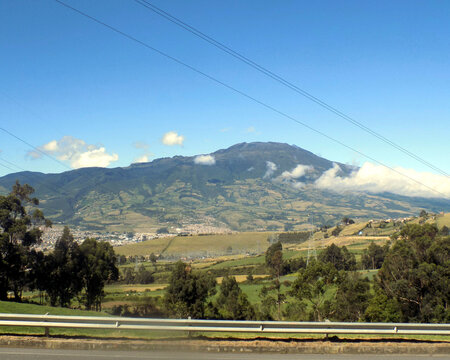 natural landscape with Galeras volcano in Nari&ntilde;o Colombia, with blue sky.
