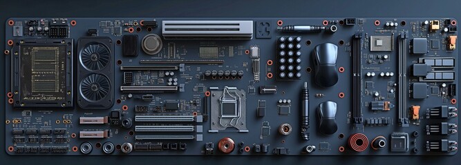 Fototapeta premium components for a personal computer and an efficiency tester. computer repair, service recovery warranty,