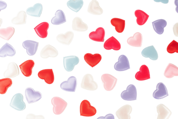 The hearts are of various sizes and colors, creating a vibrant