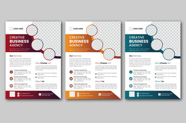 Corporate business flyer template design set with multiple color. Abstract geometric background, modern publication poster magazine, layout in A4 size with 0.125 bleed area. 