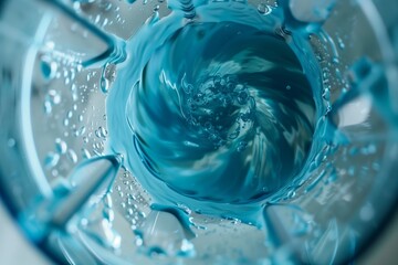 blue liquid in a blender creating vortex