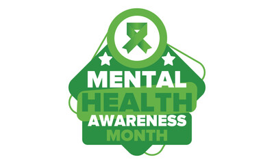 Mental Health Awareness Month in May. Annual campaign in United States. Raising awareness of mental health. Control and protection. Prevention campaign. Medical health care design. Vector illustration