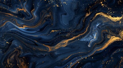Blue marble with gold veins abstraction. Stone glitter dark texture. Luxury liquid ceramic tiles. - obrazy, fototapety, plakaty