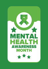 Mental Health Awareness Month in May. Annual campaign in United States. Raising awareness of mental health. Control and protection. Prevention campaign. Medical health care design. Vector illustration