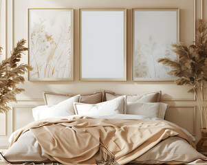 Fototapeta na wymiar Frame mockup in cozy bedroom interior