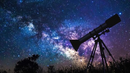 Stargazing With Telescope Under Night Sky