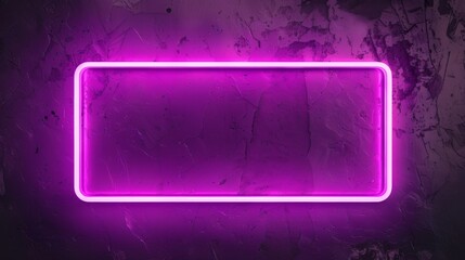 Neon pink rectangular frame. Light laser purple border. The effect of a line fluorescent lamp on a dark concrete background. - obrazy, fototapety, plakaty