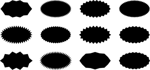 Promo sale starburst or sticker of sunburst label icon. Vector black star price tag or quality mark badge template design