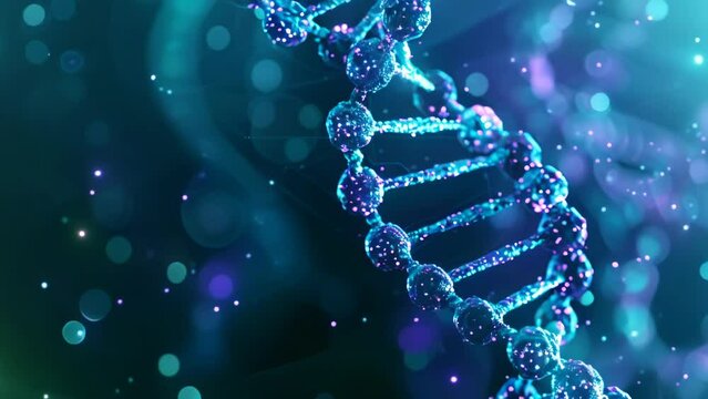 An artistically rendered image of a DNA double helix glowing in a dark blue environment, symbolizing biotechnology and genetic research