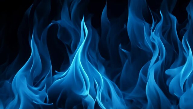 blue fire flame on dark background, butane gas video background looping