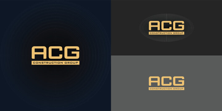 Abstract Initial letter ACG in gold color isolated on multiple background colors. The logo is applied for construction, property, real estate, and mortgage business logo design inspiration template
