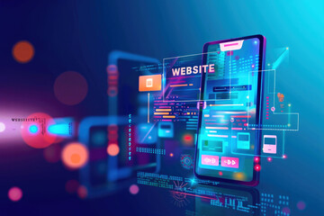 Mobile website development technology background. Software for developing applications and websites for smartphones. 