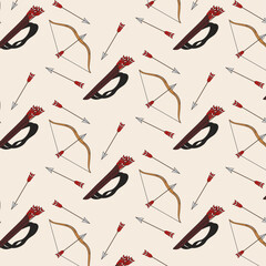 Pattern with arrow, bow and sagaidak. Vector illustration