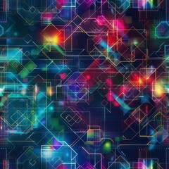 Seamless Digital Technology Abstract Background in Bright Colors