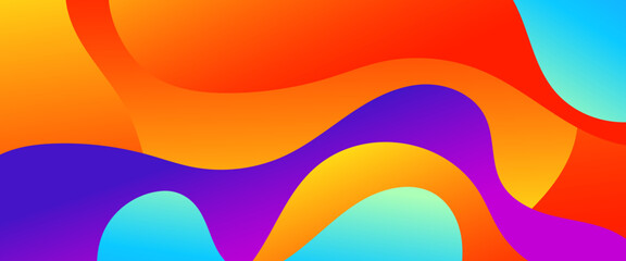 Orange blue and purple violet vector simple gradient banner background with waves and liquid shapes. Vector design layout for presentations, flyers, posters, background, annual report, invitations