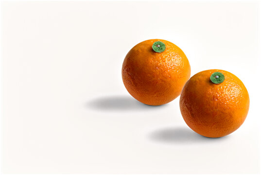 Picture of fresh ripe orange at isolated white background. Illustration of orange for design project, poster, banner, logotype. Fresh fruits concept. Copy ad text space. Generative Ai image