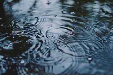 Fototapeta na wymiar closeup of raindrops rippling in a fresh puddle