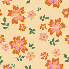 Fototapeta na wymiar beautiful flower floral retro seamless repeat pattern. This is a vintage flower daisy vector. Design for decorative, wallpaper, shirts, clothing, tablecloths, blankets, wrapping, textile, fabric
