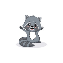 cute cartoon raccoon. Animal in flat style. Raccoon for cards,magazins, banners. Forest animal.