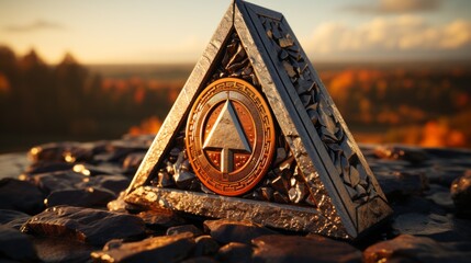 Mystical triangle with glowing symbol