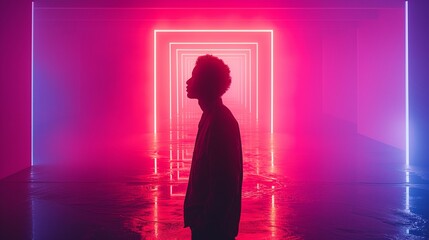 Man stands in a glowing frame, music album style pictures.