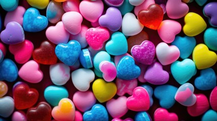 Fototapeta na wymiar Colorful candy hearts on a dark background. .
