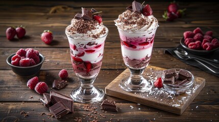 Professional food photography of three indulgent milkshakes   chocolate and strawberry flavors