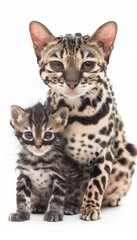 Obraz premium Marbled cat and kitten portrait with object, ample space on left for text placement