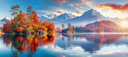 Serene high tatra lake in vibrant autumn, majestic mountains for hiking adventure © Ilja