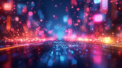 Foto op Canvas Blurred neon lights background. Neon city lights in bokeh style. Futuristic backdrop. © Valeriy