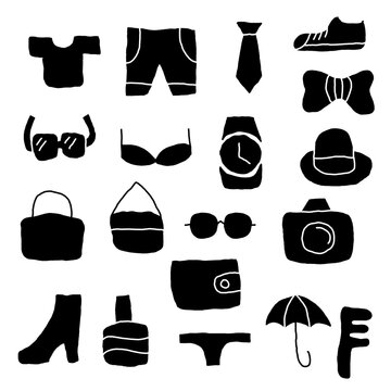 Collection of silhouette fashion elements.
