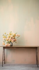 Vase of flowers on old wooden table in vintage room,