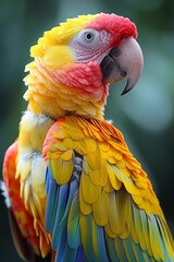 In the vibrant rainforest, a macaw displays stunning plumage, a symphony of colors and beauty. - obrazy, fototapety, plakaty