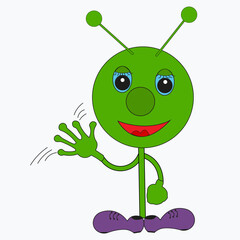 cartoon young good looking man doing greet pose and say hi