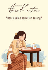 Selamat Hari Kartini Means Happy Kartini Day. Kartini is Indonesian Female Hero. Habis gelap terbitlah terang means After Darkness comes Light. Vector Illustration.