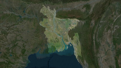 Bangladesh highlighted. High-res satellite map