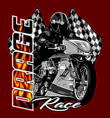 dragrace rider with checkered flag background