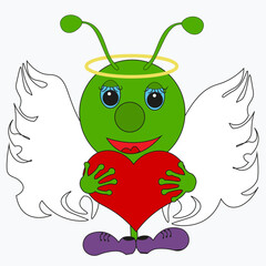 Cute Baby Cupid Angel Hugging a Heart. Cartoon illustration of Cupid character for St Valentine's Day isolated on white