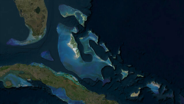 Bahamas highlighted. High-res satellite map