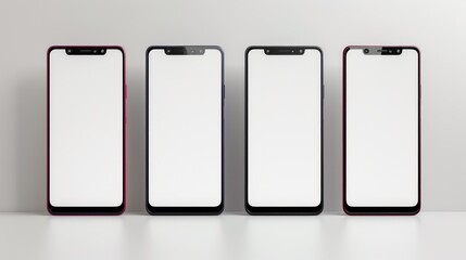 Four smartphones with blank screens