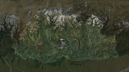 Bhutan highlighted. High-res satellite map © zelwanka