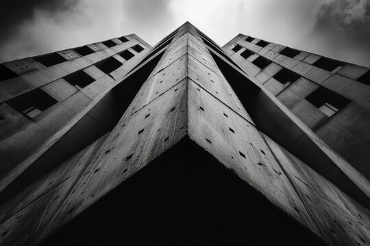 Architectural photography, looking up angle, black and white photography