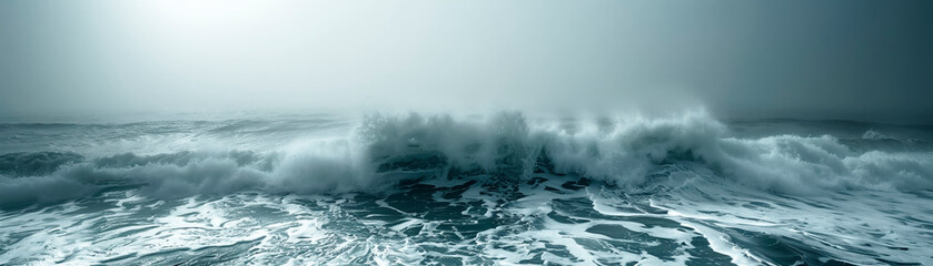 Terrifying sea waves Hit the coast A stormy atmosphere is brewing. - obrazy, fototapety, plakaty