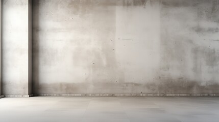 An empty room with a concrete wall and tiled floor