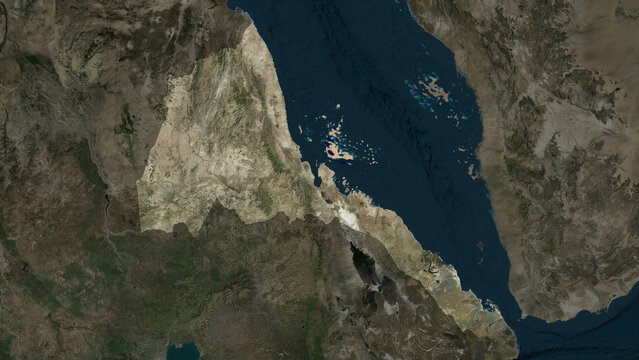 Eritrea highlighted. High-res satellite map